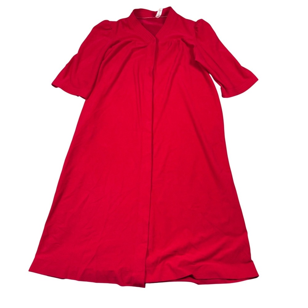 Vintage Vanity Fair Red Robe Short Sleeve Housecoat Made in USA Large Grandma